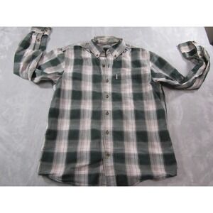 Carhartt Shirt Mens Medium Green Gray Plaid‎ Button Down Long Sleeve Fall 2016